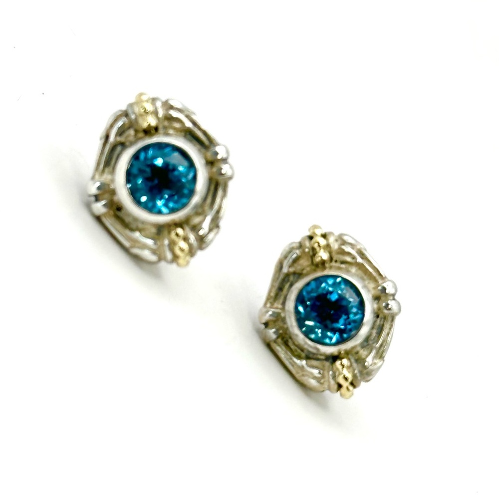Lagos Caviar Blue Topaz Two Tone Stud Earrings